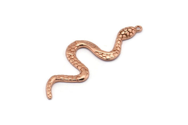 Rose Gold Snake Charm, Rose Gold Plated Brass Snake Pendants With 1 Loop, Charms, Findings (49x17x2.8mm) N1602 H0851