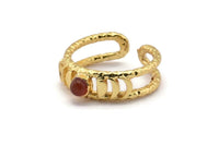 Gold Ring Settings, Gold Plated Brass Moon Phases Ring With 1 Stone Setting - Pad Size 4mm V134
