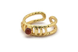 Gold Ring Settings, Gold Plated Brass Moon Phases Ring With 1 Stone Setting - Pad Size 4mm V134