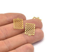 Brass Rectangle Pendant, 24 Raw Brass Rectangle Honeycomb Pendants with 1 Loop, Necklace Findings (20x12mm) E026