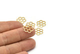 Brass Honeycomb Charm, 12 Raw Brass Honeycomb Hexagon Charms (14x0.8mm) E080