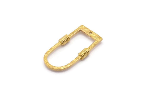 D Shape Rings, 4 Raw Brass Hammered Textured D Shape Connectors With 1 Hole, Rings  (29x15x1.3mm) BS 1874