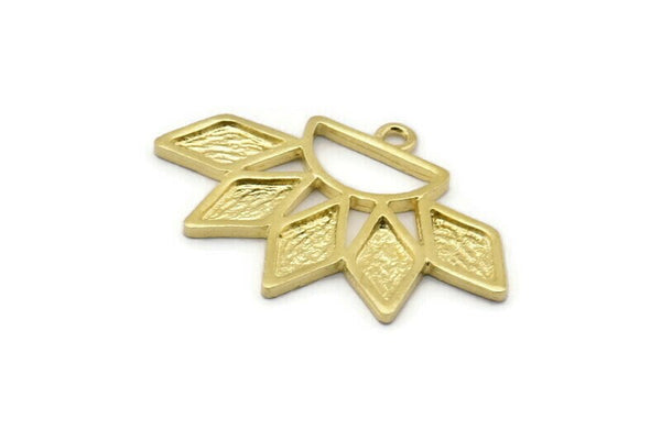 Brass Diamond Pendant, 3 Raw Brass Diamond and Semi Circle Pendants With 1 Loop, Jewelry Findings (24x36x1.6mm) BS 1958