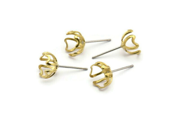Earring Post Stud, 50 -  316L Stainless Steel Earring Posts With Raw Brass 9mm Flat Pad For 8mm Bead, Ear Studs BS 2127