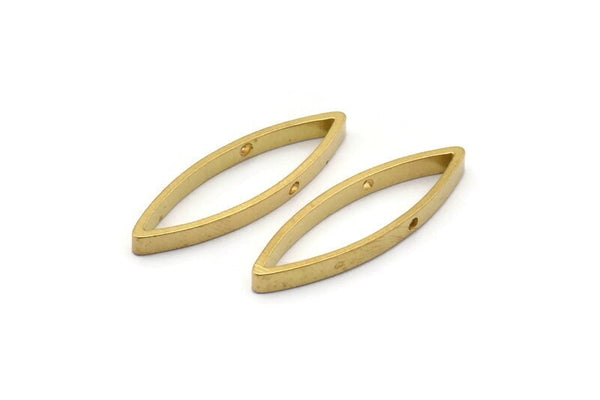 Brass Marquise Connectors,, 12 Raw Brass Marquise Shaped Connectors with 2 Holes (9x28x3mm) BS 2337
