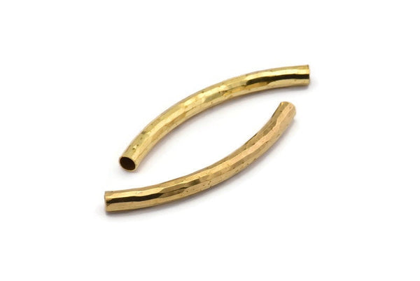 Hammered Noodle Bead, 24 Raw Brass Hammered Curved Tubes (4x45mm) BS 2212