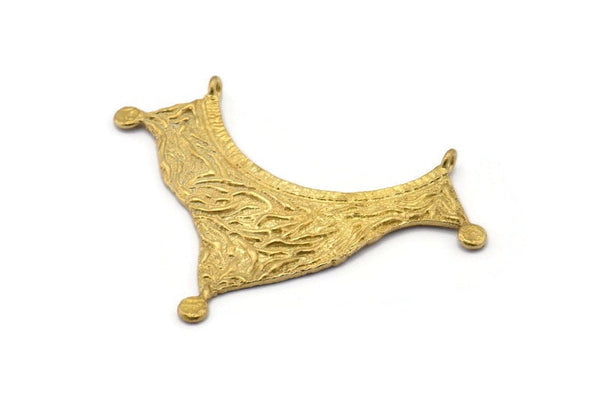 Brass Ethnic Pendant, 2 Raw Brass Ethnic Pendants With 2 Loops (40x55x1mm) E201