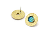 Brass Round Earring, 4 Raw Brass Hammered Round Earring Posts With 1 Pad, Findings (22x3mm) E273