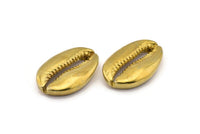 Brass Shell Finding, 1 Raw Brass Cowrie Shell Findings, Pendants, Charms, Earrings, Beads 32-34MM E338