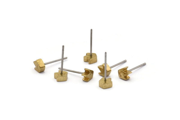 Lotus Shape Stud, 12 Stainless Steel Earring Posts With Raw Brass Lotus Shape Stud, Ear Studs (5x15mm) E334