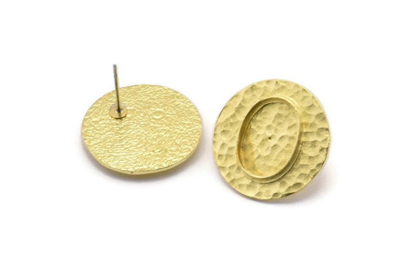 Brass Round Earring, 2 Raw Brass Hammered Round Stud Earrings (22mm) E296