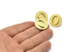 Brass Round Earring, 2 Raw Brass Hammered Round Stud Earrings (22mm) E296