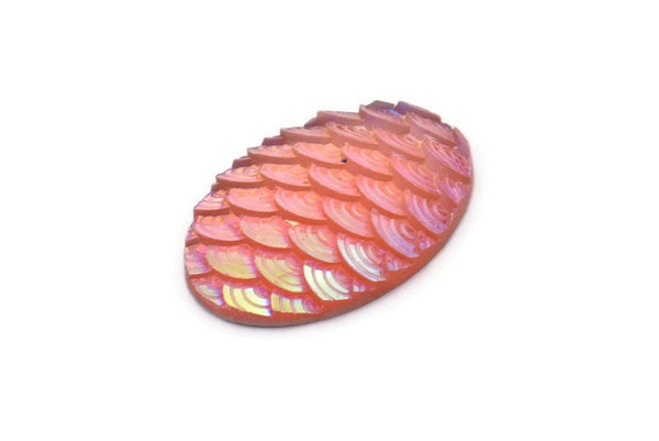 Fish Scale Oval Cabochon, 12 Pink Resin Oval Mermaid Cabochon (30x20x5mm) E312