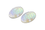 Fish Scale Cabochon, 12 Gray Resin Oval Cabochon (30x20x5mm) E314