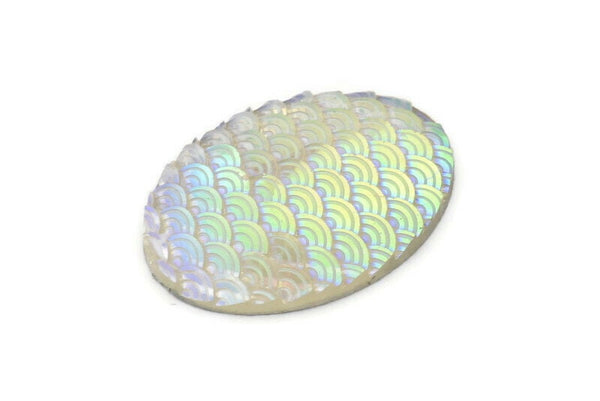 Fish Scale Cabochon, 6 Gray Resin Oval Mermaid Cabochon (40x30x6mm) E309