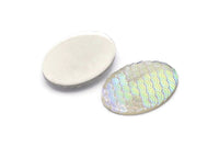 Fish Scale Cabochon, 6 Gray Resin Oval Mermaid Cabochon (40x30x6mm) E309
