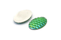 Fish Scale Cabochon, 12 Green Mermaid Resin Oval Cabochon (30x20x5mm) E313