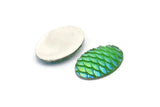 Fish Scale Cabochon, 12 Green Mermaid Resin Oval Cabochon (30x20x5mm) E313