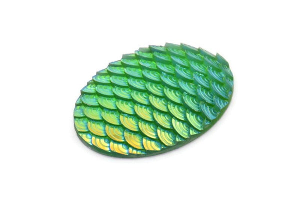 Fish Scale Cabochon, 6 Green Resin Oval Mermaid Cabochon (40x30x6mm) E316