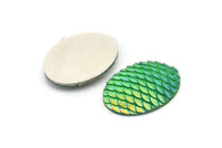 Fish Scale Cabochon, 6 Green Resin Oval Mermaid Cabochon (40x30x6mm) E316