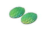 Fish Scale Cabochon, 6 Green Resin Oval Mermaid Cabochon (40x30x6mm) E316
