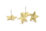 Brass Star Earring, 6 Raw Brass Star Stud Earrings (15x1.5mm) N1613