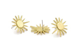 Brass Sun Earring, 2 Raw Brass Sun Stud Earrings (25x21x1.5mm) N1616