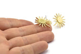 Brass Sun Earring, 2 Raw Brass Sun Stud Earrings (25x21x1.5mm) N1616