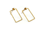 Brass Rectangle Earring, 4 Raw Brass Hammered Rectangle Earring Posts With 1 Pad, Pendants, Findings (19x12x0.6x1mm) E371
