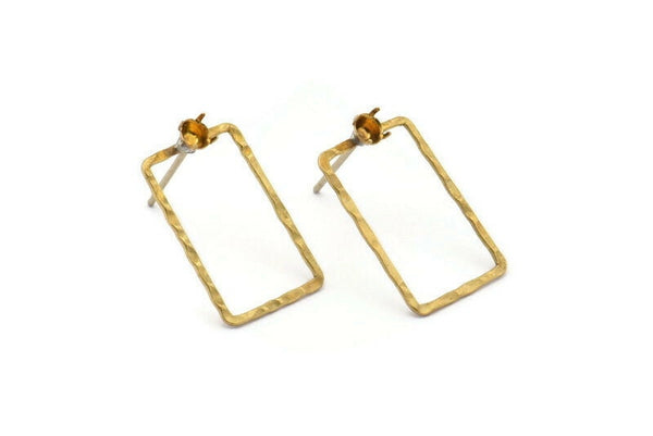 Brass Rectangle Earring, 4 Raw Brass Hammered Rectangle Earring Posts With 1 Pad, Pendants, Findings (19x12x0.6x1mm) E371