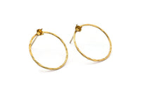 Brass Round Earring, 4 Raw Brass Hammered Round Earring Posts With 1 Pad, Pendants, Findings (19x0.8mm) E366