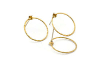 Brass Round Earring, 4 Raw Brass Hammered Round Earring Posts With 1 Pad, Pendants, Findings (19x0.8mm) E366