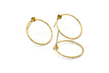 Brass Round Earring, 4 Raw Brass Hammered Round Earring Posts With 1 Pad, Pendants, Findings (19x0.8mm) E366