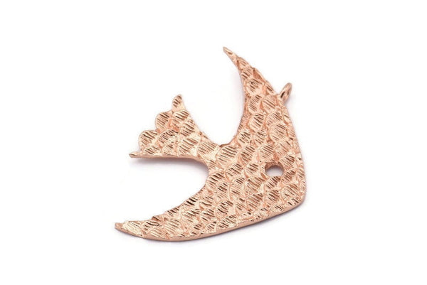 Gül Altın Balık Tılsımı, 1 Gül Altın Kaplama Pirinç Balık Pulu Dokulu Kolye, 1 Halka, 1 Delik, Küpeler, Bulgular (45x33 mm) E398