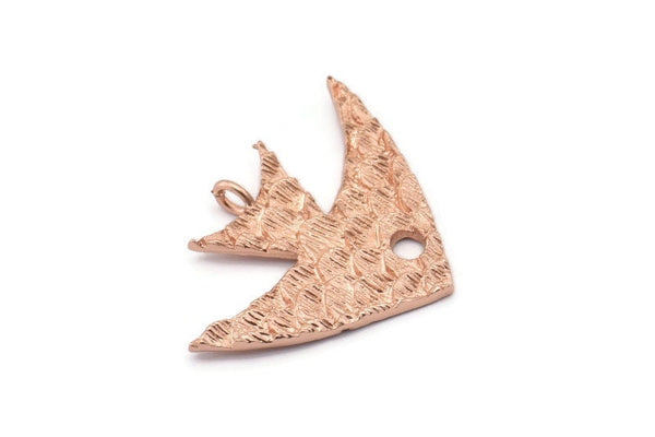 Gül Altın Kaplama Balık Charm, 1 Gül Altın Kaplama Pirinç Balık Pulu Dokulu Kolye, 1 Halka, 1 Delik, Küpeler, Bulgular (25x35mm) E397