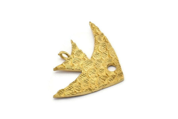 Brass Fish Charm, 3 Raw Brass Fish Scale Textured Pendants, With 1 Loop, 1 Hole, Earrings, Findings (25x35mm) E397