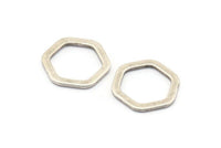 Gümüş Altıgen Charm, 12 Antik Gümüş Kaplama Pirinç Altıgen Halka (16x2x1,2 mm) D083 H0030
