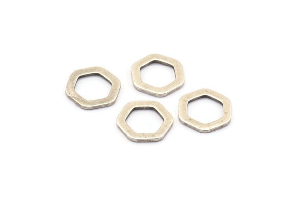 Pirinç Altıgen Charm, 12 Antik Gümüş Kaplama Pirinç Altıgen Halka (12x2x1mm) D0056 H0026