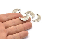 Hammered Moon Crescent Charm, 4 Antique Silver Plated Brass Hammered Moons with 3 Holes Pendant (25x9x1.2mm) N0386 H0036