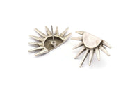 Silver Sun Earring, 2 Antique Silver Plated Brass Sunshine Stud Earrings (19x29mm) N0963 H0100