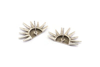 Silver Sun Earring, 2 Antique Silver Plated Brass Sunshine Stud Earrings (19x29mm) N0963 H0100