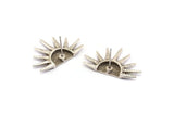 Silver Sun Earring, 2 Antique Silver Plated Brass Sunshine Stud Earrings (19x29mm) N0963 H0100