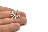 Silver Sun Earring, 2 Antique Silver Plated Brass Sunshine Stud Earrings (19x29mm) N0963 H0100