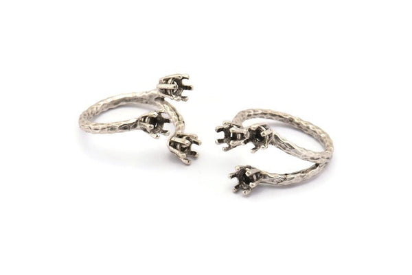 Ayarlanabilir Yüzük Ayarları - 2 Antik Gümüş Kaplama Pirinç 6 Pençe Yüzük Boşluğu - Ped Boyutu 4 mm N0321 H0121