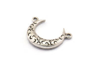 Ay Tılsımı, 2 Antik Gümüş Kaplama Dokulu Boynuz Tılsımı, Kolye Ucu, Mücevher Parçası (19x6x4.40mm) N0234