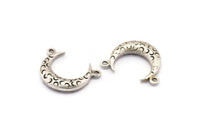 Ay Tılsımı, 2 Antik Gümüş Kaplama Dokulu Boynuz Tılsımı, Kolye Ucu, Mücevher Parçası (19x6x4.40mm) N0234