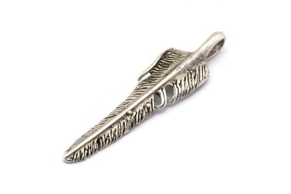 Tüy Kolye Malzemesi, 3 Antik Gümüş Kaplama Pirinç Tüy Tılsımı, Tüy Kolye Uçları (50 mm) N0177