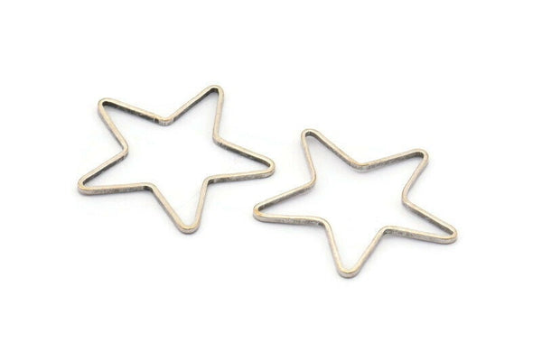 Antik Gümüş Yıldız Tılsımı, 12 Antik Gümüş Kaplama Pirinç Açık Yıldız Tılsımı (24x0,8x0,6 mm) BS 1078 H0136