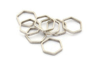 Pirinç Altıgen Charm, 24 Antik Gümüş Kaplama Pirinç Altıgen Yüzük Charm (14x0,8x2 mm) BS 1183 H0082