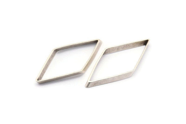 Antik Gümüş Pirinç Pırlanta Takı, 12 Antik Gümüş Kaplama Pirinç Geniş Kesim Açık Pırlanta Yüzük Takısı (14x30x2x0,80mm) D0194